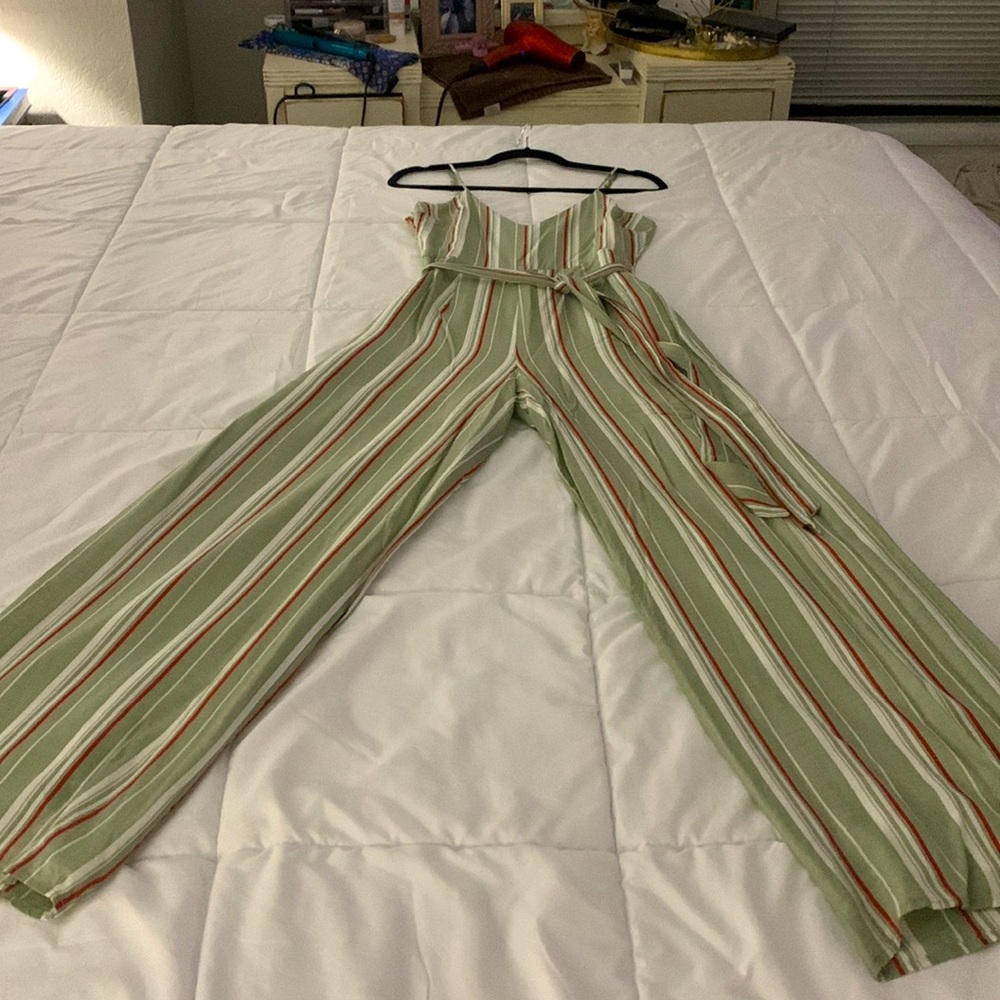 Magnolia South Wide Leg Jump Suit, Size Small, Mint Green Stripe
